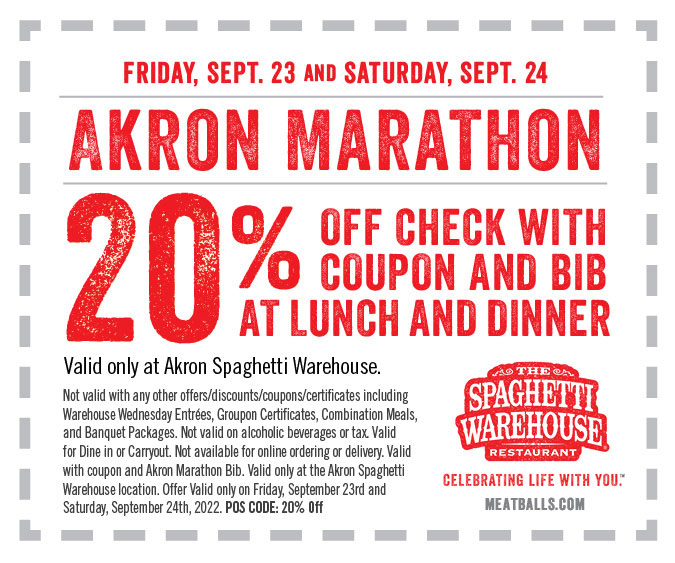 SW Akron Marathon Coupon Spaghetti Warehouse